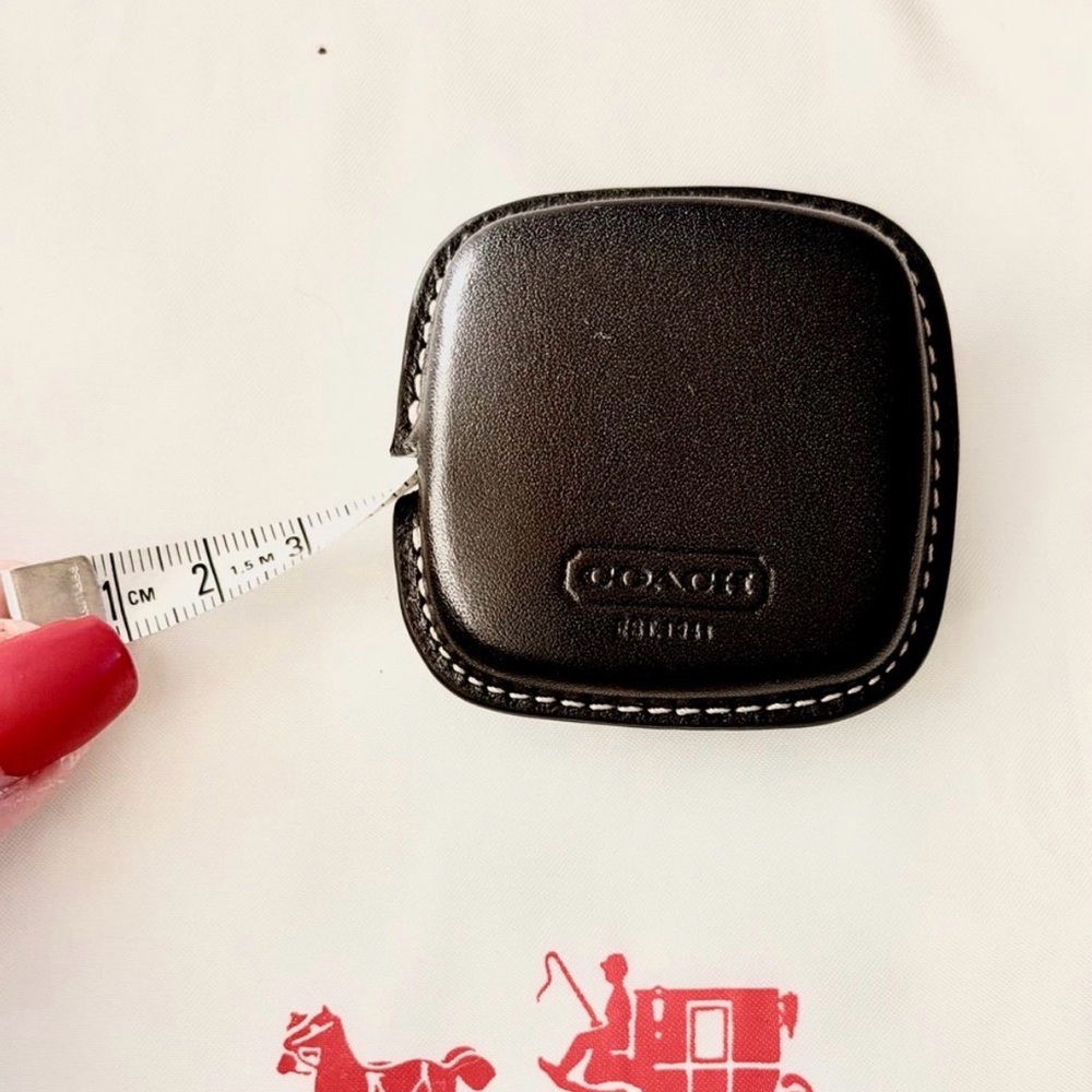 NWOT Vintage Coach Black leather mini retractable tape measure